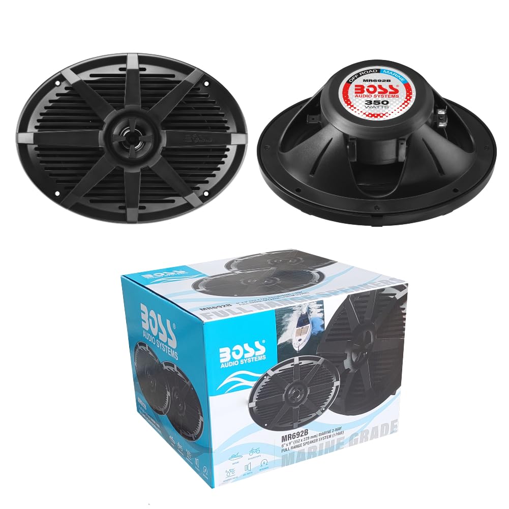 KIT Set FÜR BOSS Audio Systems MR692B 2 ovale 2-Wege-Marinelautsprecher, schwarz 6 x 9 15 x 23 cm 17