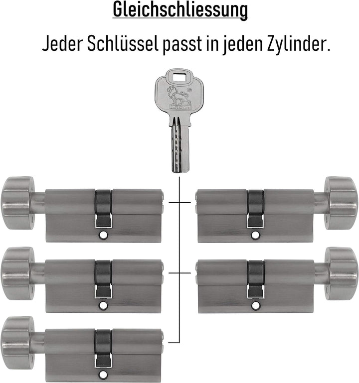 Gleichschliessende Schliesszylinder 70 mm (35/35 mm) inkl. 3 Schlüssel pro Zylinder (Zylinderanzahl