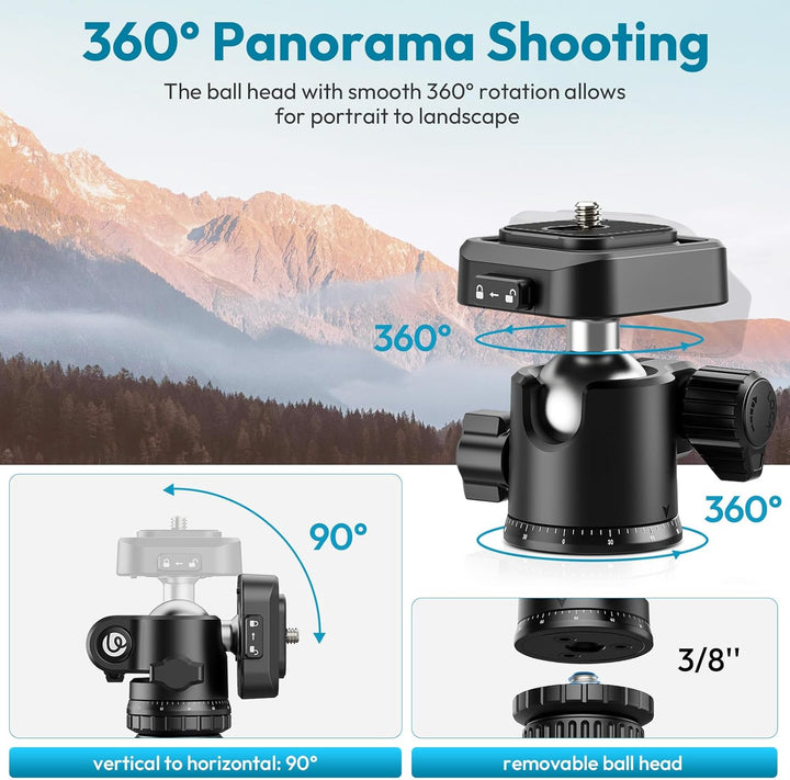 ULANZI TT53 Stativ Kamera Aluminium mit 360° Panoramakugelkopf und Uka Schnellfreigabeplatte, 180cm