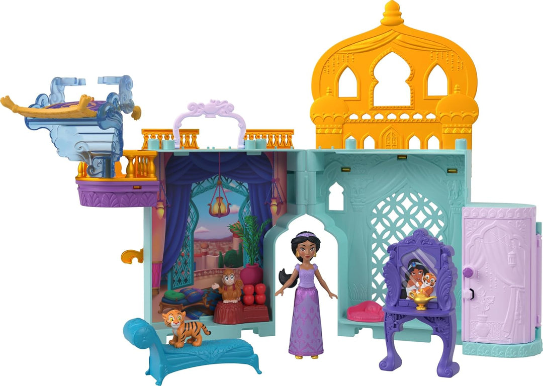 Mattel Disney Prinzessin Jasmins Stapelschloss Puppenhaus-Spielset mit kleiner Puppe, 2 Freunden und