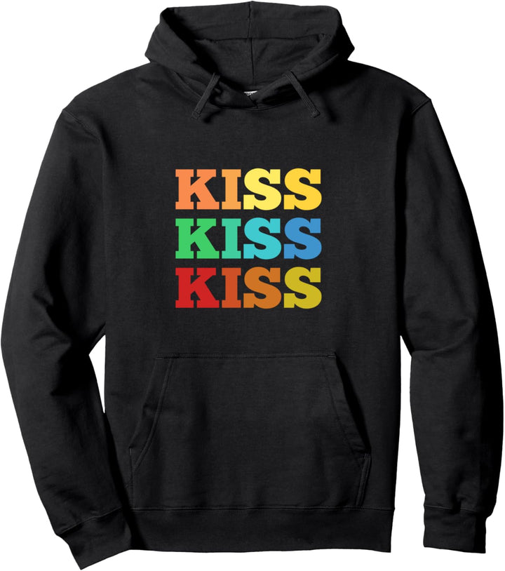 Kiss Schriftzug Küssen Knutschen Bussi Schmatzer Kussmund Pullover Hoodie