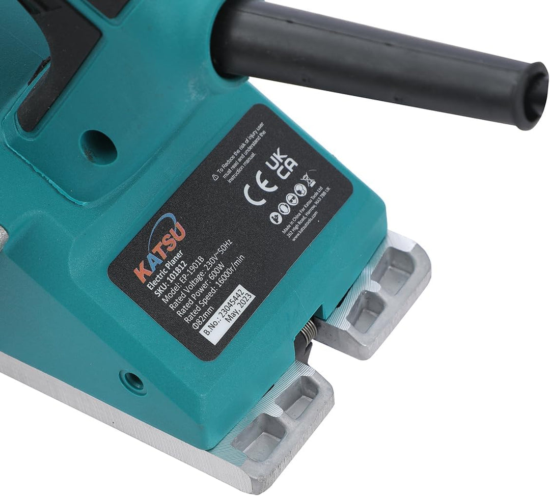 KATSU Elektrischer Hobel 600 W Elektro Hobelmaschine Elektrohobel Handhobel mit 82mm Hobelbreite und