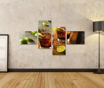 Bild auf Leinwand Rum Cola Cuba Libre Wandbild Poster Kunstdruck Bilder Format: 150x80cm - 4 Teile,