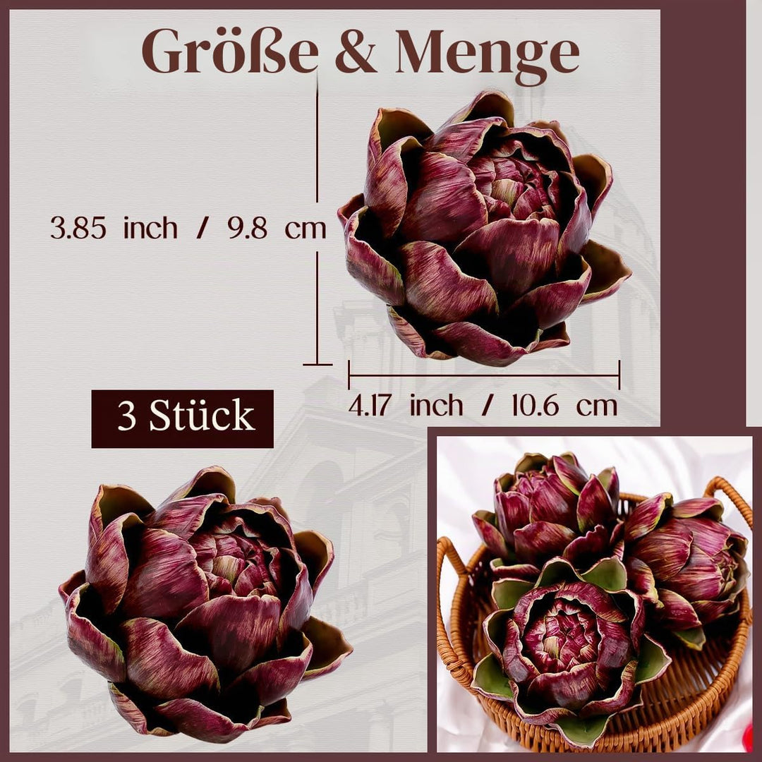 Meiwlong 3Pcs Künstliche Gross Rot Gemüse Artischocke Blumit Gefälscht Realistisch Blumen Strauss Ha