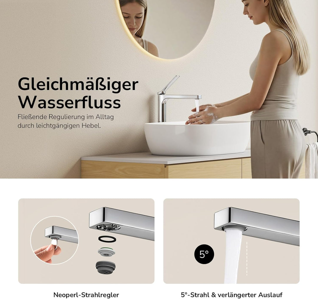 EMKE Wasserhahn Bad Chrom, waschtischarmatur, 4MS Messing, Wasserhahn Bad mit Auslauf Höhe 265mm, Mi