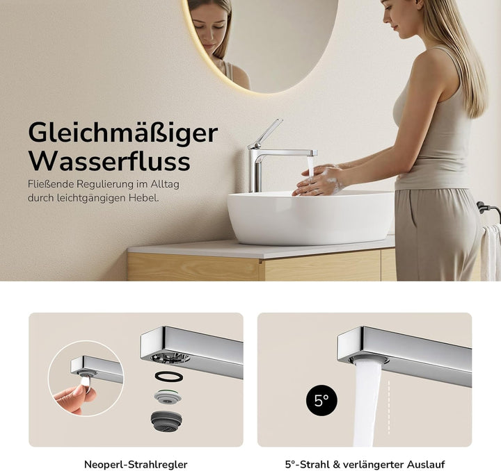 EMKE Wasserhahn Bad Chrom, waschtischarmatur, 4MS Messing, Wasserhahn Bad mit Auslauf Höhe 265mm, Mi