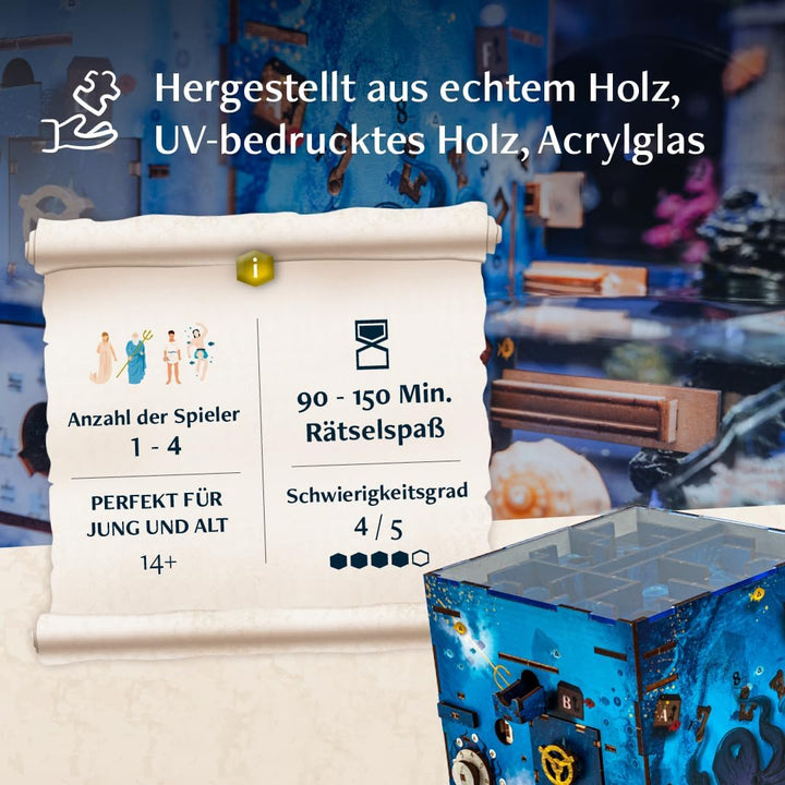 INSCAPE Atlantis Labyrinth - Cluebox - Rätselbox Holz - Puzzle Box - Escape Room Spiel Erwachsene un