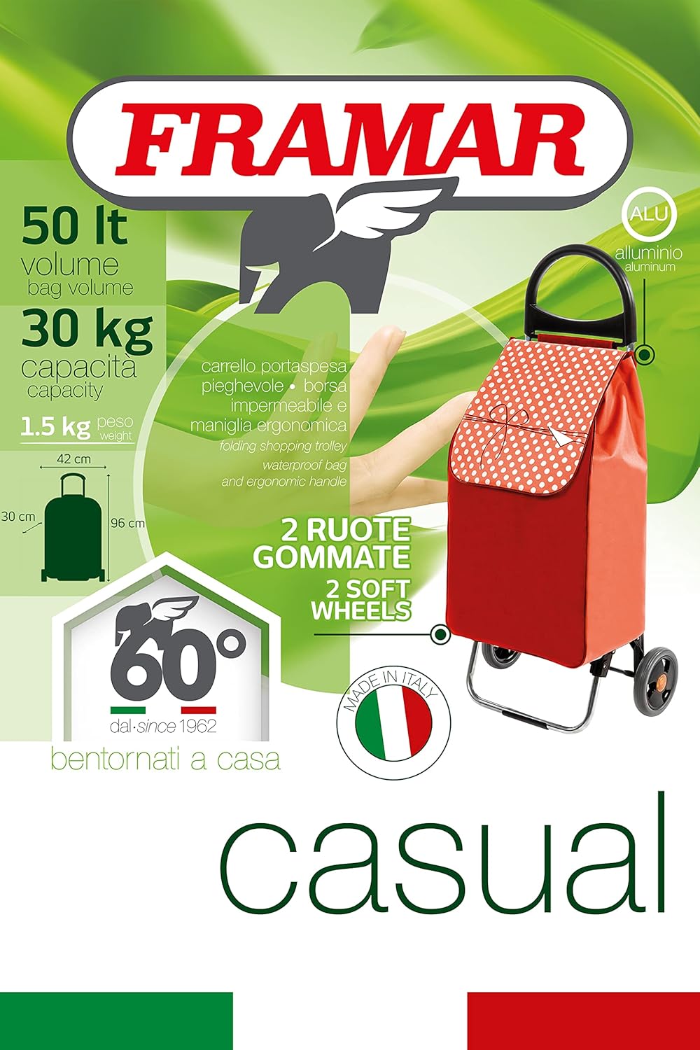 FRAMAR Casual Einkaufswagen 2 Räder mit wasserdichter Tasche