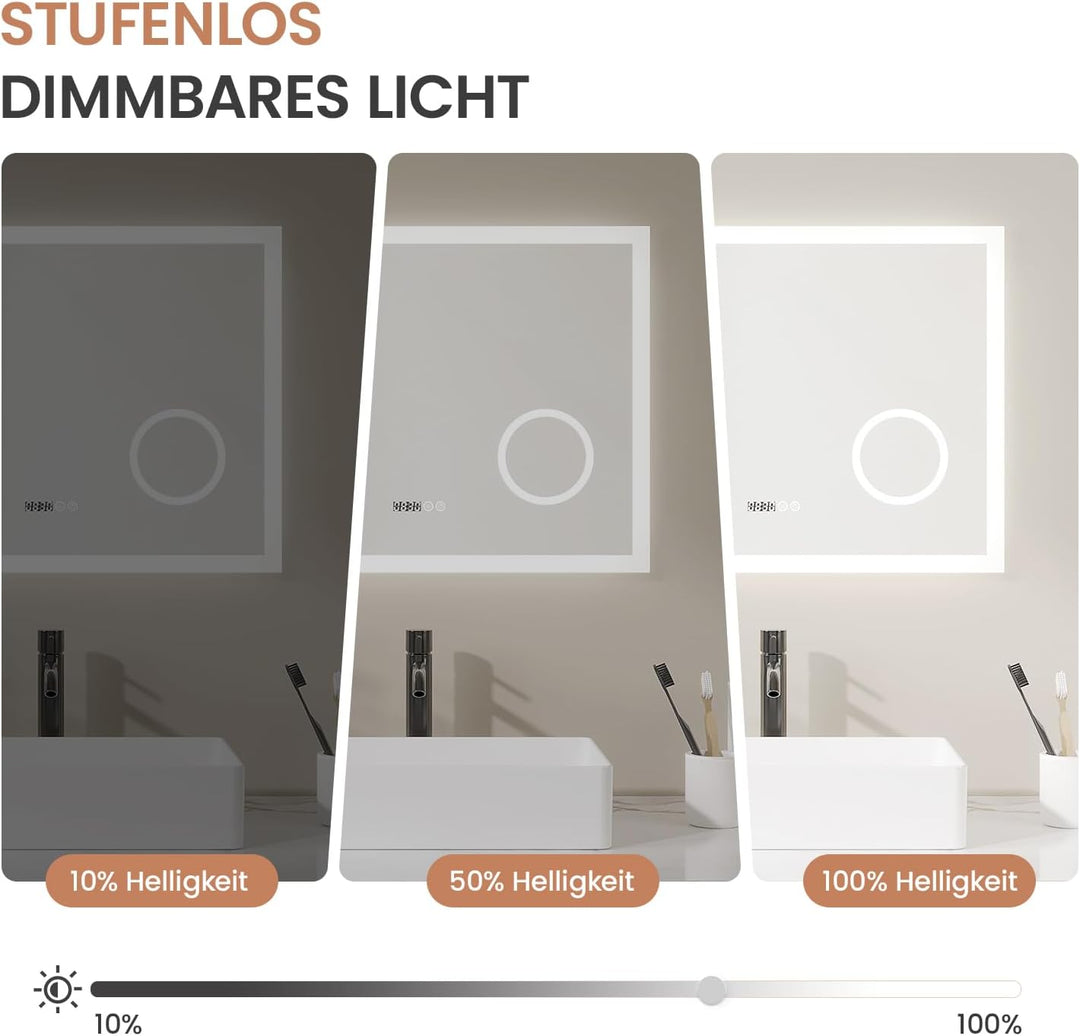 AQUABATOS® 80x60 cm Badspiegel mit Beleuchtung badezimmerspiegel Lichtspiegel LED Wandspiegel, Doppe