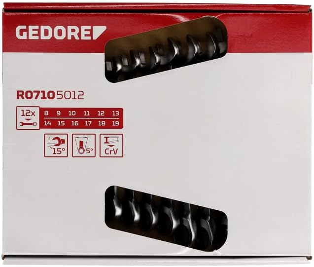 GEDORE red Ringratschenmaulschlüssel-Satz mit Ringratsche, Set 12-teilig, SW 8-19 mm, flach, Schraub