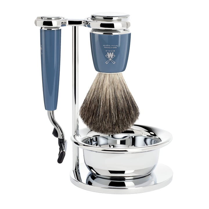 MÜHLE Rasierset mit Schale - Rytmo Serie - Reines Dachshaar - kompatibel mit Gillette-Klingen - Edel