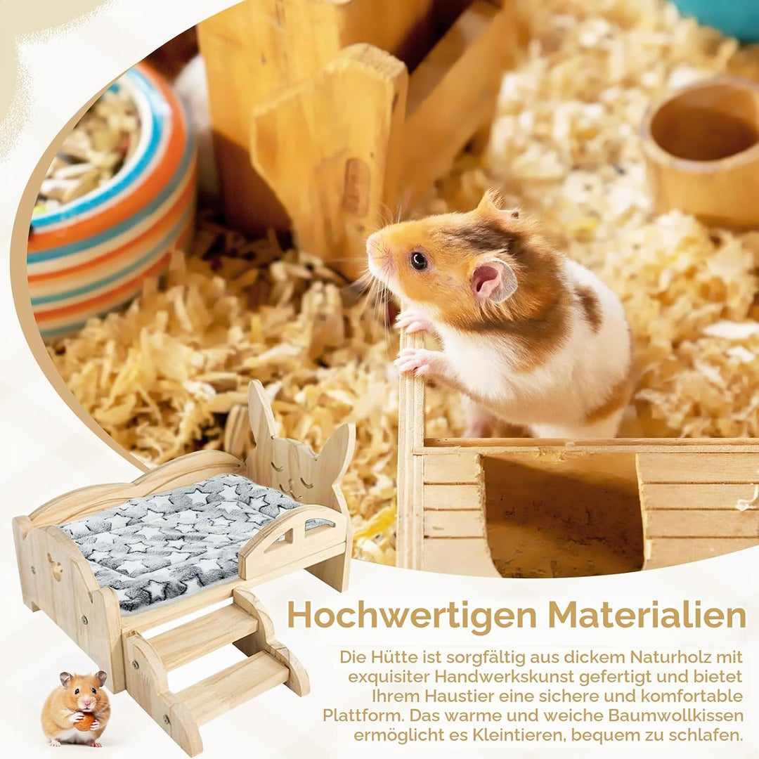 Meerschweinchen Bett, 34 x 22 x 7 cm Holz Meerschweinchen Hängematte mit Abnehmbarem Matratze Hölzer