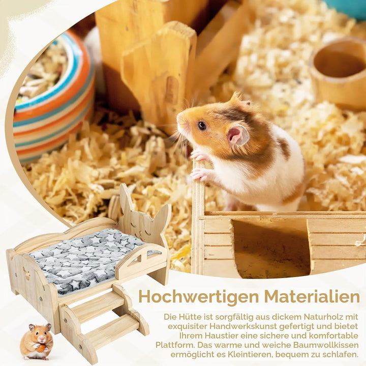 Meerschweinchen Bett, 34 x 22 x 7 cm Holz Meerschweinchen Hängematte mit Abnehmbarem Matratze Hölzer