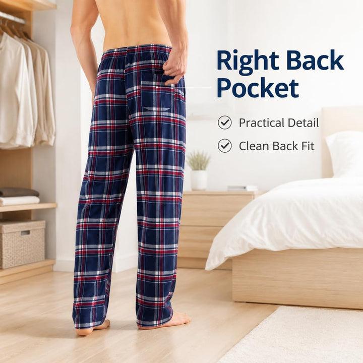 JTPW Herren 100% Baumwolle Flanell Bequeme Pyjama/Lounge Bottoms mit Taschen S Blue White Plaid, S B