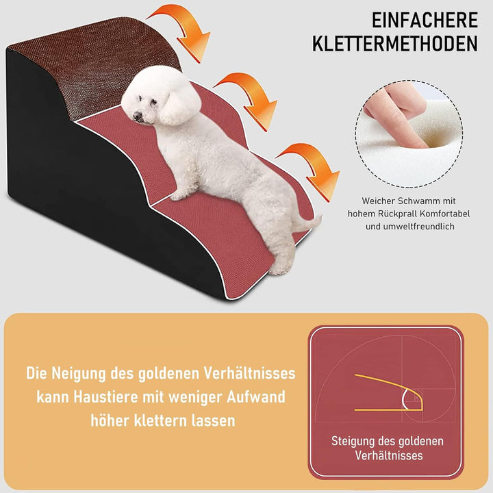 CALIYO Hundetreppe 3 Stufen, Hundetreppe für Kleine Hunde, Katzentreppe 40 cm hoch, Haustiertreppe m