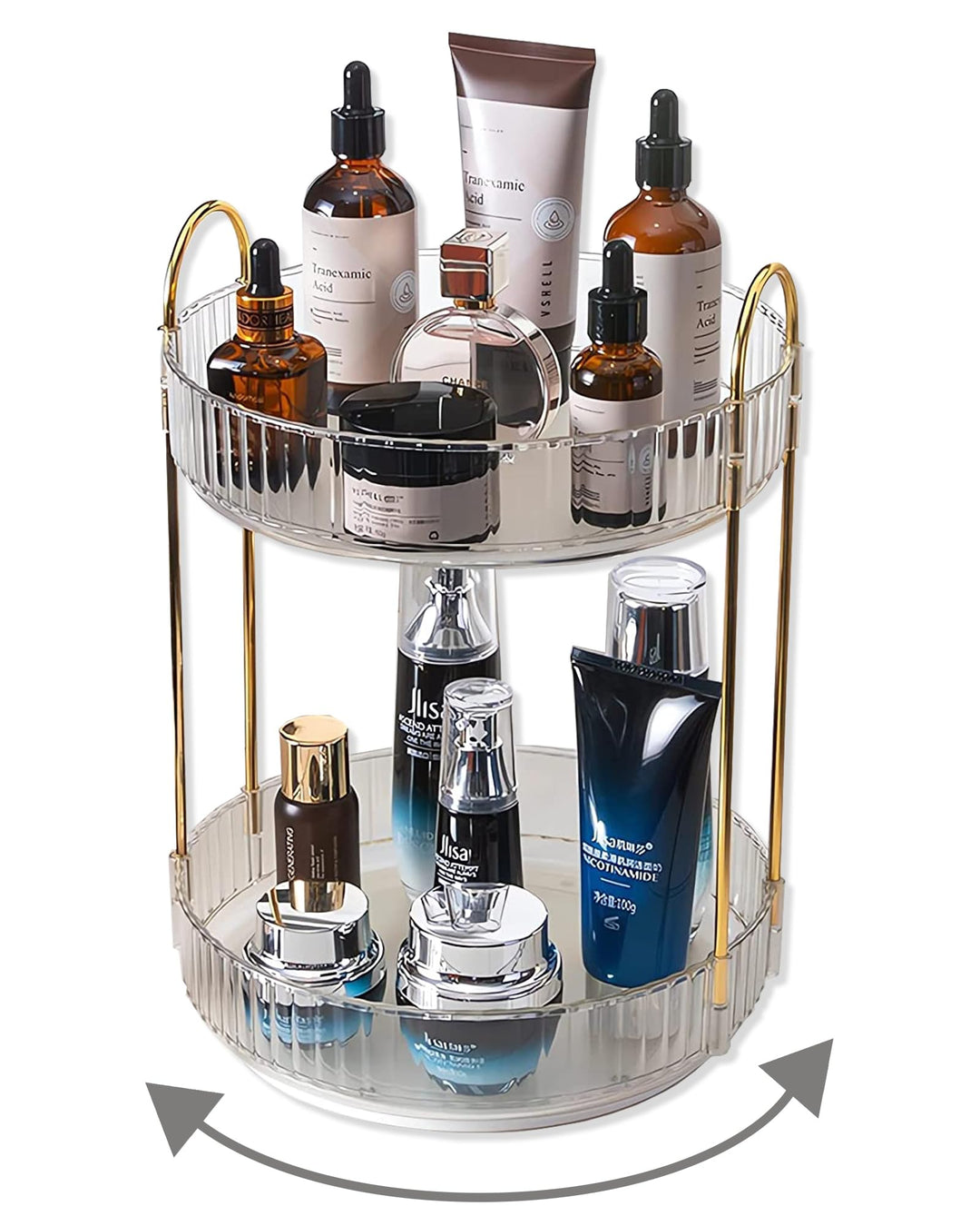 Asayuee 360 Grad drehbarer Make-up-Organizer, 2 Ebenen, grosse Kapazität, Make-up-Organizer und Aufb