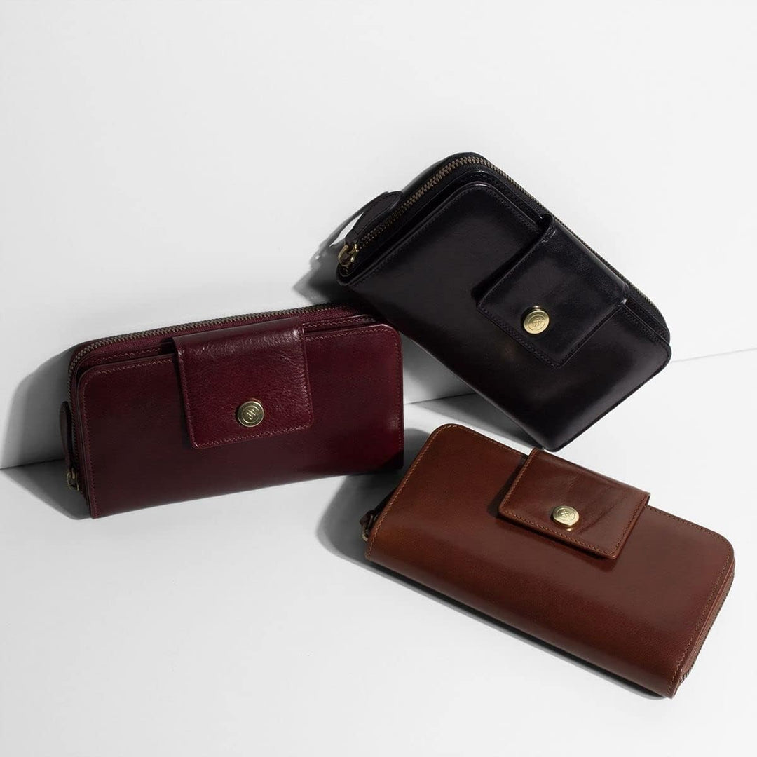 Maxwell Scott Italienisches Damen Leder Portemonnaie Giorgia in Cognac Braun, Cognac Braun