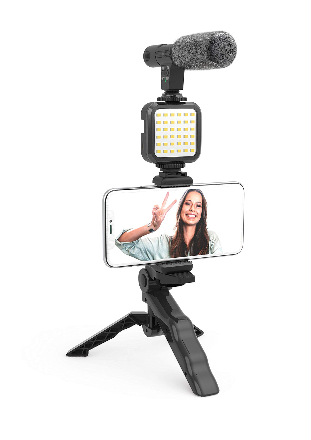 DigiPower Vlogging Set Like Me mit LED-Videoleuchte + Mikrofon + Handy Halterung + Handgriff/Mini-St