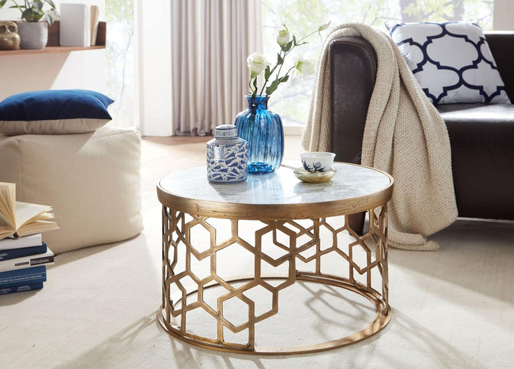 KADIMA DESIGN Couchtisch Marble - Design Wohnzimmertisch mit echtem Marmor Weiss, 60x60x36 cm, Metal