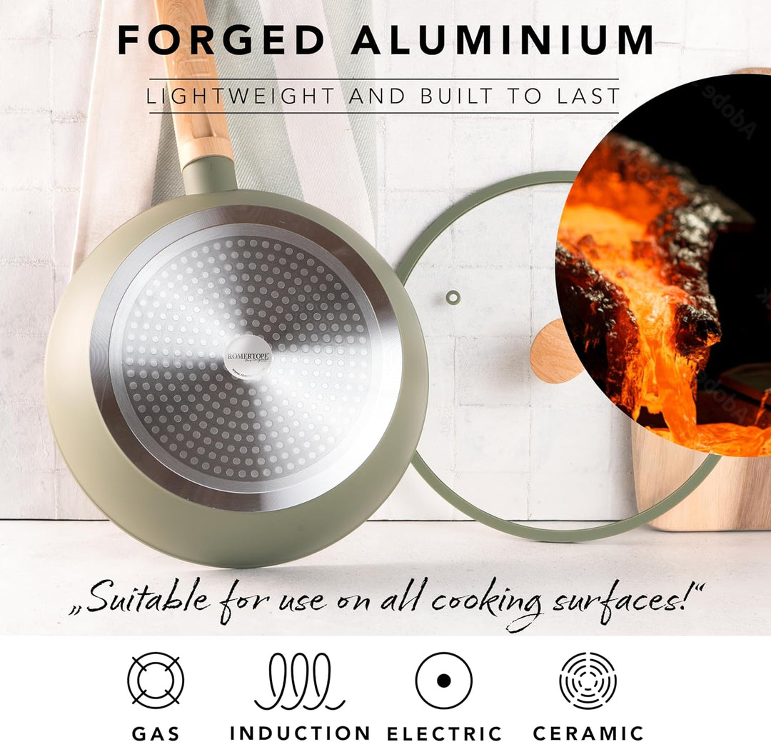 Römertopf Frittierpfanne 26 cm mit Glasdeckel, 2,8 Liter Fassungsvermögen, Aluminium mit Keramik-Ant