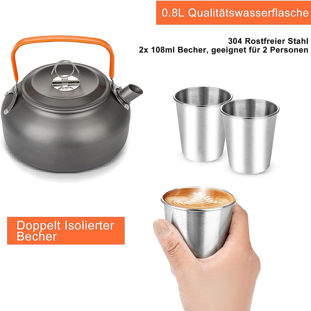 ColdShine 8 Teilig Aluminium Camping Kochset Campinggeschirr Topf Set Outdoor Camping Kochen Braten