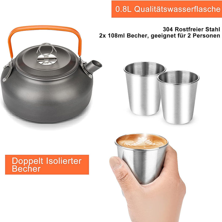 ColdShine 8 Teilig Aluminium Camping Kochset Campinggeschirr Topf Set Outdoor Camping Kochen Braten