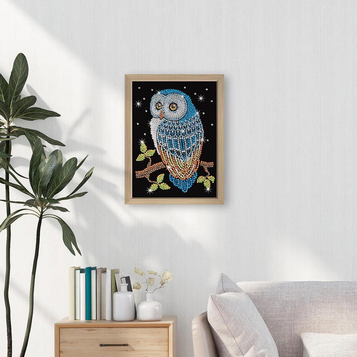 Kitfix - Sequin Art Nachteule mit Holzrahmen - 27 x 36cm - Sequin Art Blue Premium - Paillettenbild
