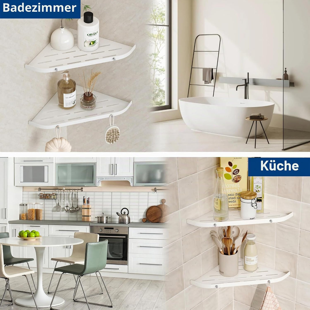 Neodrain Duschablage Ecke Edelstahl ohne Bohren Weiss Eckregal Duschkorb mit Haken für Badezimmer Sh