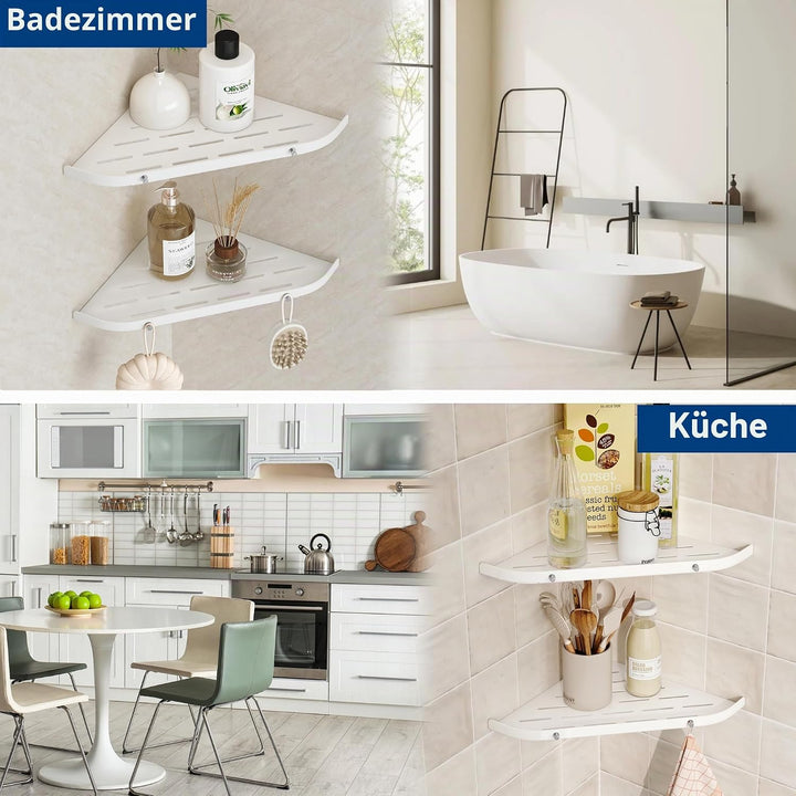 Neodrain Duschablage Ecke Edelstahl ohne Bohren Weiss Eckregal Duschkorb mit Haken für Badezimmer Sh