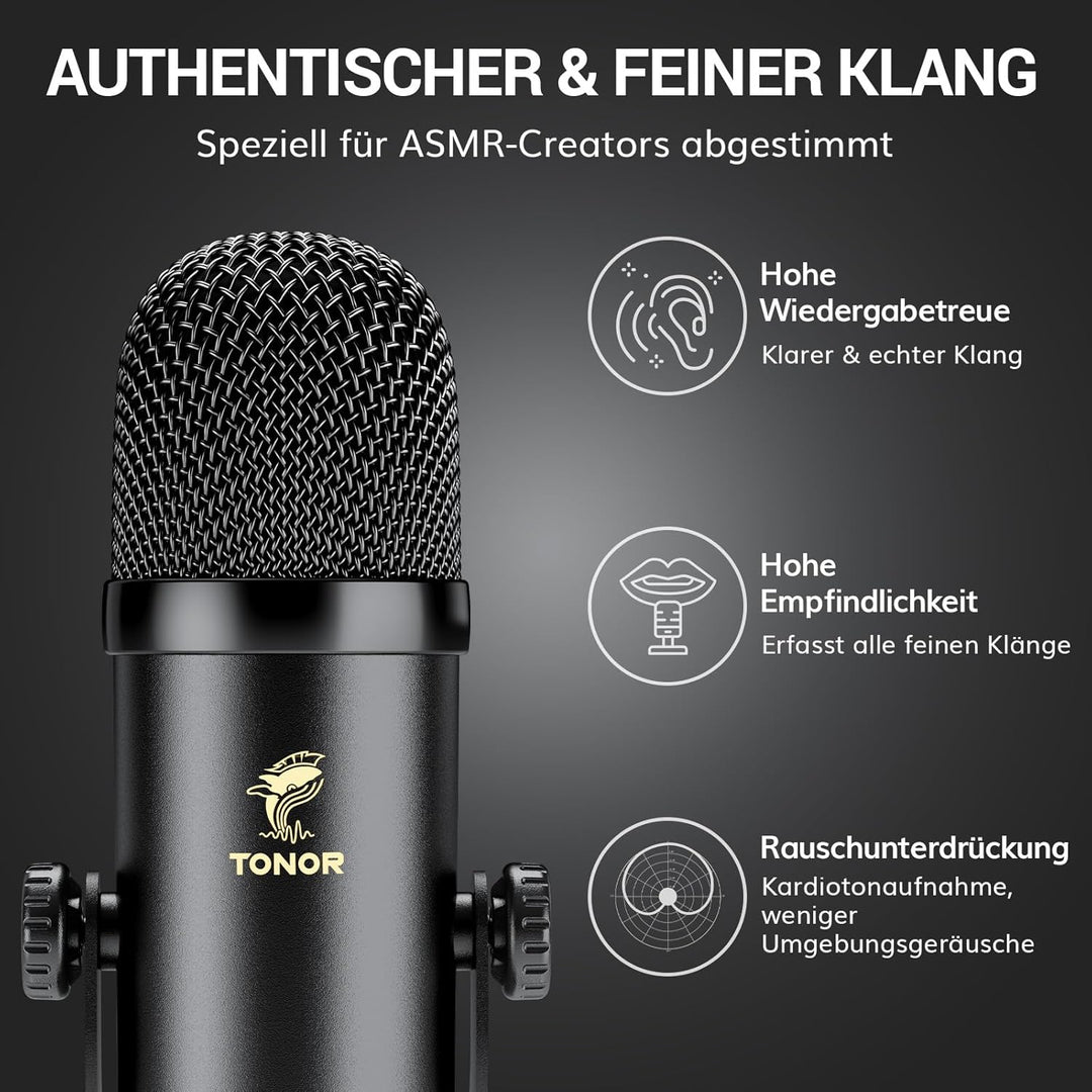 TONOR Podcast Mikrofon Set mit Audio Interface, ASMR Mikrofon, 2 Kondensatormikrofone, Audio Mixer,