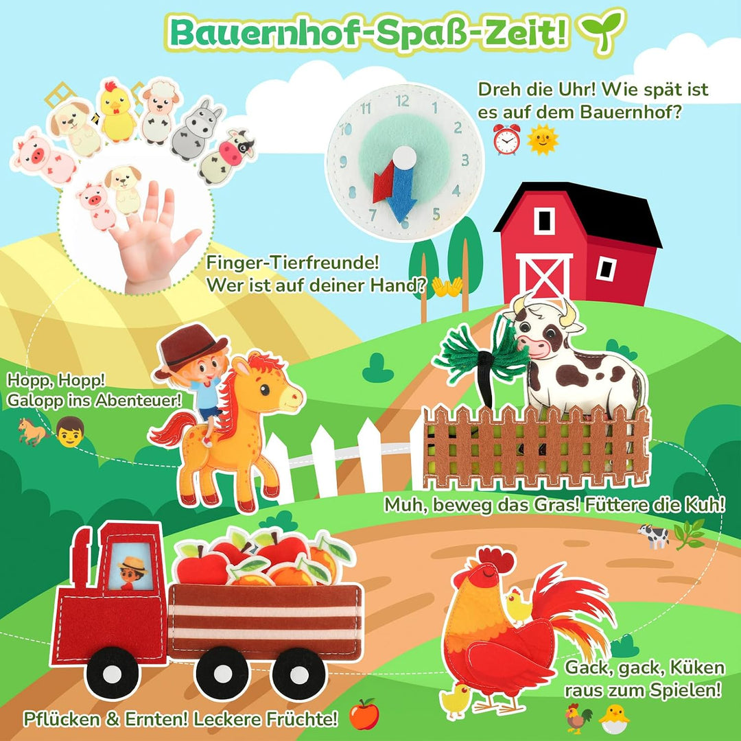 25‑in‑1 Bauernhof Busy Board ab 1 Jahr für unterwegs | Quiet Book Montessori Spielzeug, Geschenk für