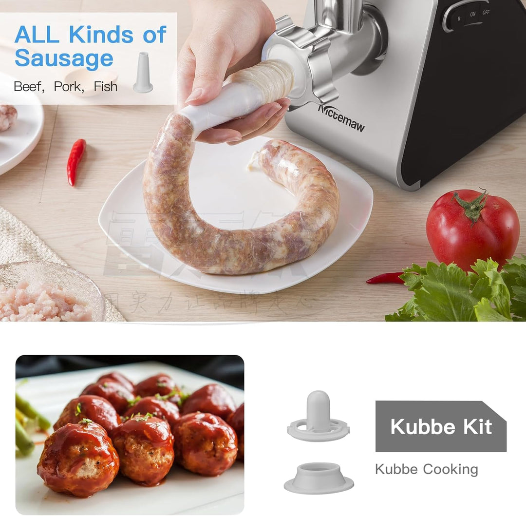 COOCHEER 2000W Elektrischer Fleischwolf, 3-in-1 Edelstahl Fleischmaschine mit 3 Lochscheiben, Wurstf