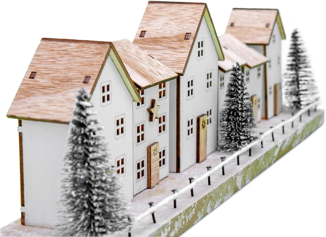 Spetebo LED Holz Weihnachts Szene weiss Batterie betrieben - 40 x 11 cm - Deko Winterlandschaft warm