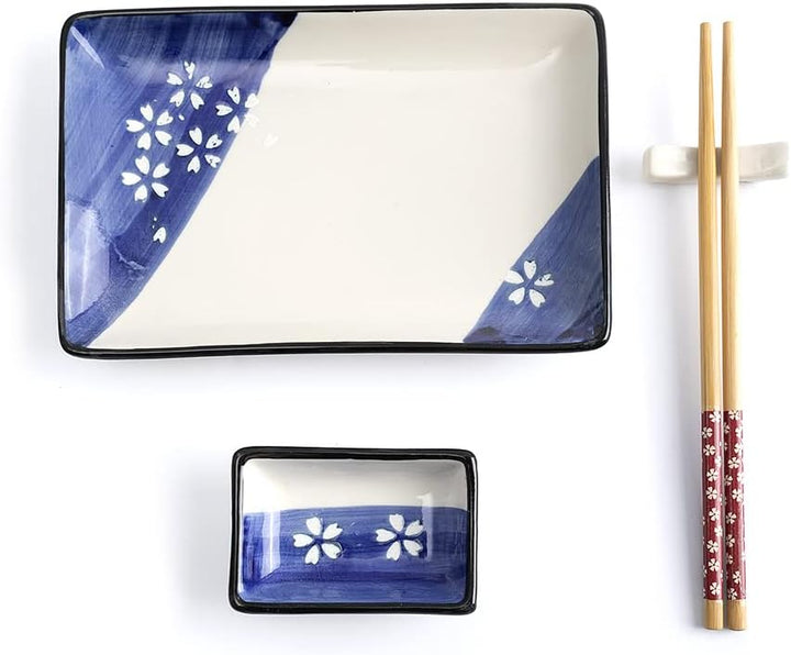 lachineuse – Japanisches Sushi-Service – Teller, Essstäbchen und Untertassen für 1 Person – Farben W