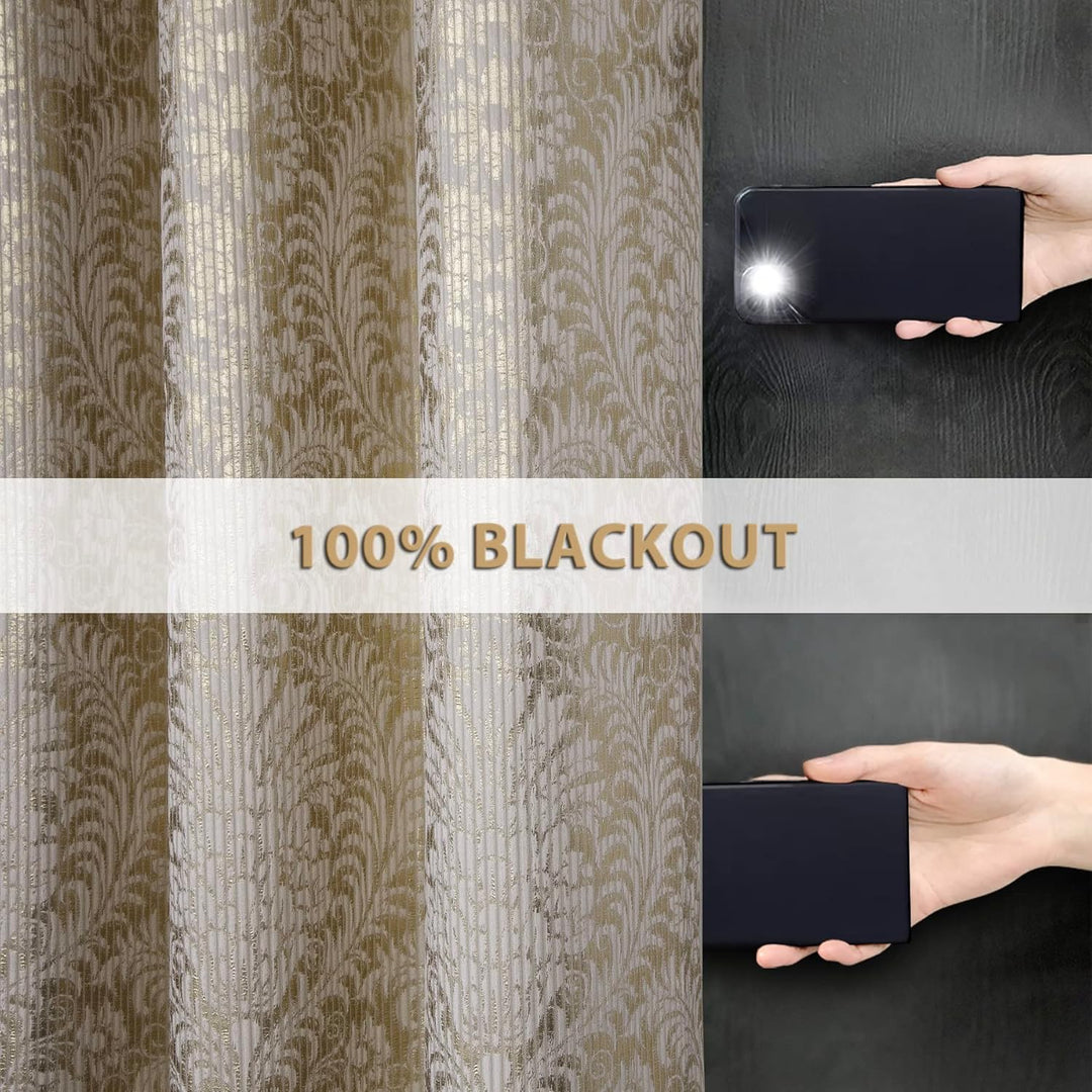 always4u Verdunkelungsvorhang, 2 Stück, 100 % Verdunklung, aus goldfarbenem Samt, mit Ösen, Thermovo