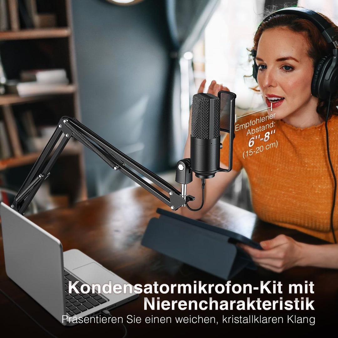 FIFINE USB Microphone Kit with Mute Button, Podcast Microphone with Boom Arm Stand for PC Computer,
