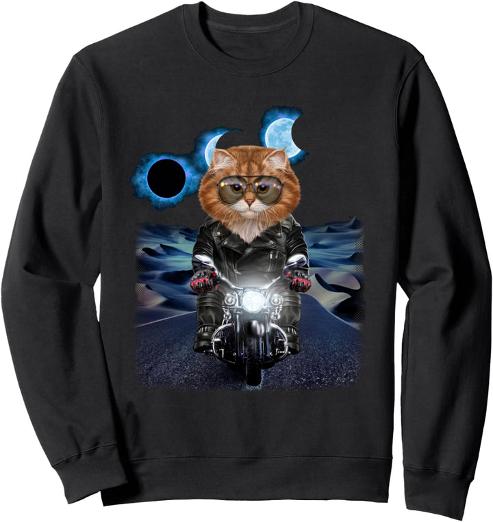 Orange Katze auf Motorrad während Sonnenfinsternis Sweatshirt