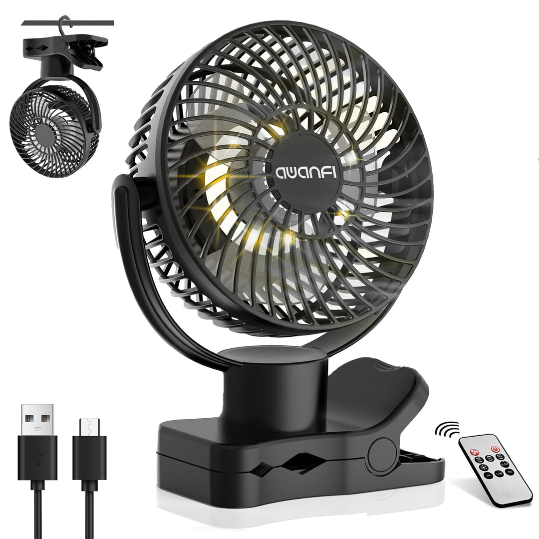 10000mAh USB Ventilator, Akku Camping Ventilator mit Fernbedienung, 360° Oszillation, Clip Ventilato