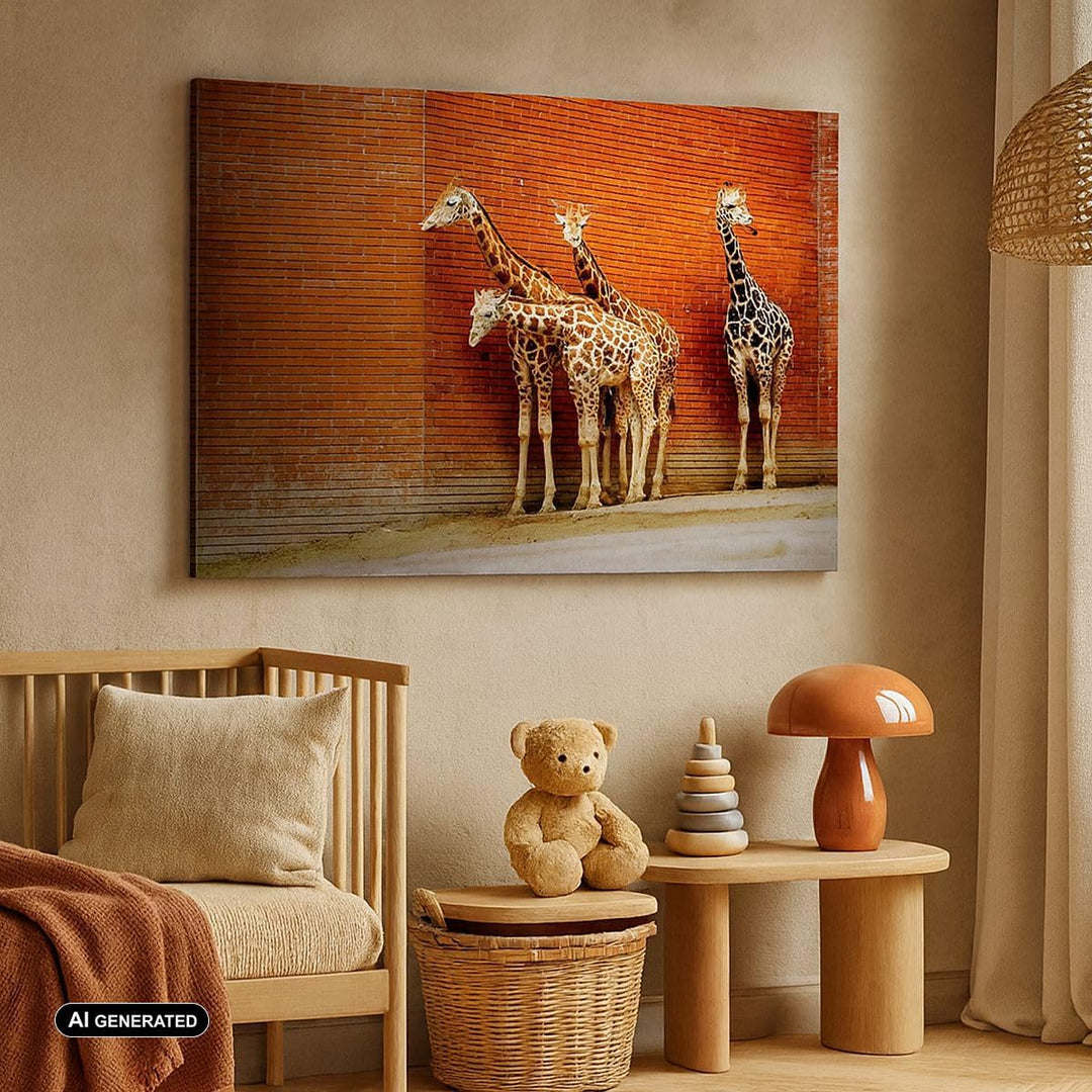 Bilder auf Leinwand 100x70cm Leinwandbild Tiere Giraffen Zoo Familie Gross Wanddeko Bild Schlafzimme