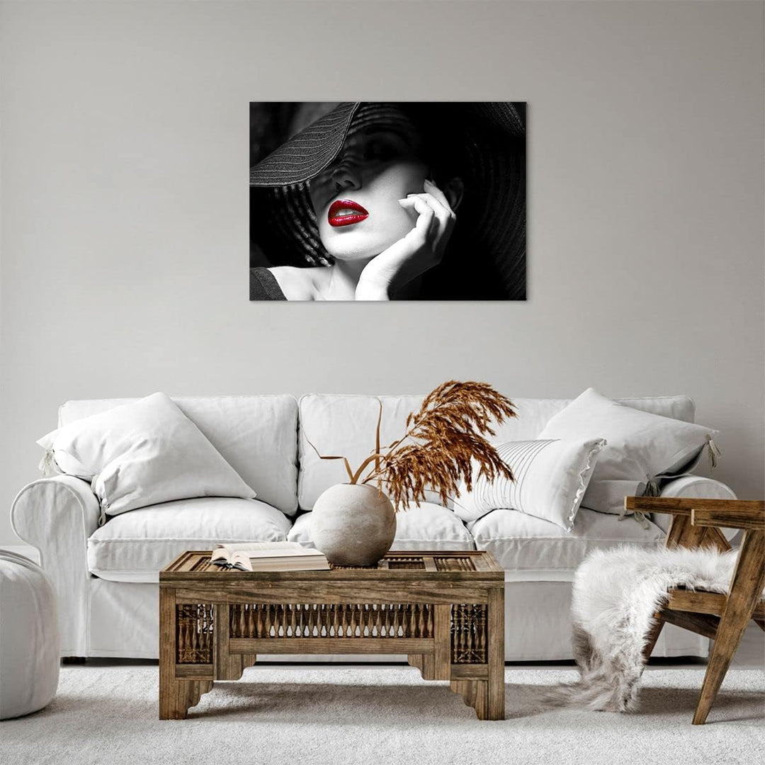 Bilder auf Leinwand Frau Gesicht Lippen Leinwandbild mit Rahmen 70x50cm Wandbilder Dekoration Wohnzi