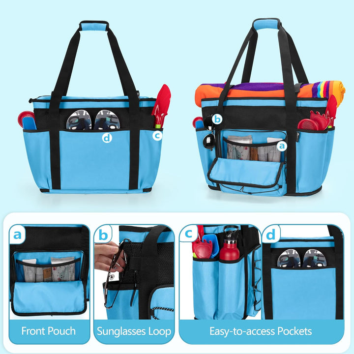 Fasrom Strandtasche XXL mit Reissverschluss unten, badetasche Gross | Mit Trennsystem mit 2 Schichte