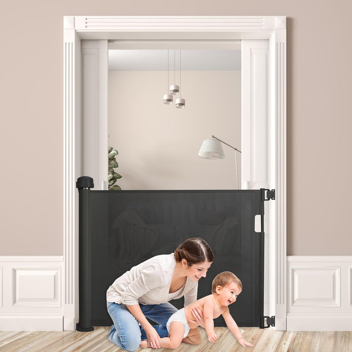 NAIZY Treppenschutzgitter Rollo Ausziehbar 0-150cm Türschutzgitter 87cm Hohe Absperrgitter Schwarz T