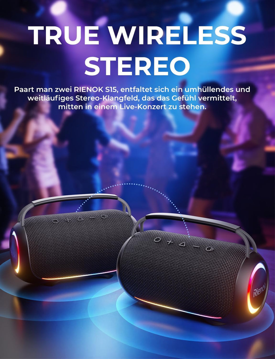RIENOK Bluetooth Lautsprecher gross,Musikbox 80W, 30 Std. Laufzeit,IPX6 Lautsprecher, Bluetooth Box