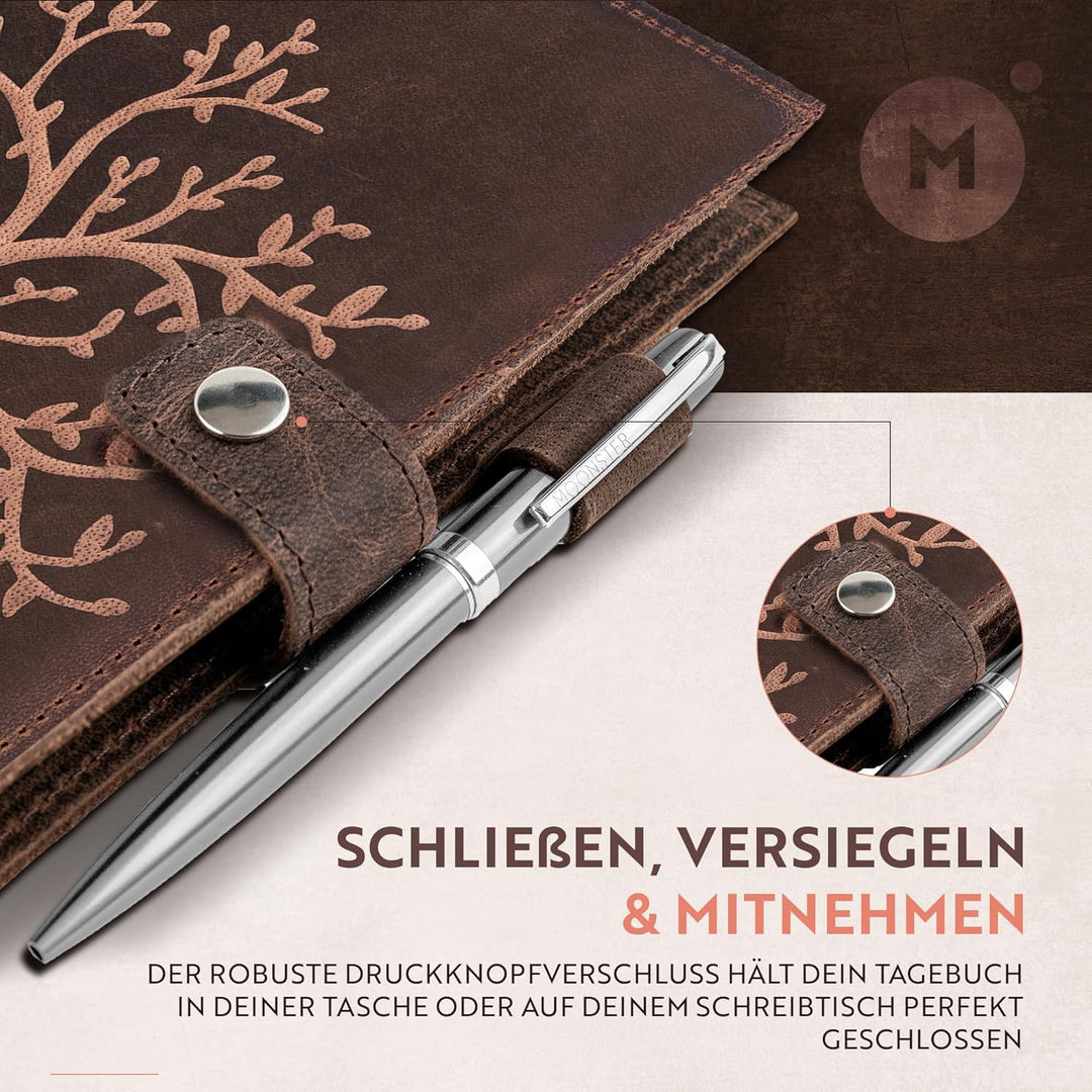 Nachfüllbares Leder Notizbuch - Mit Lebensbaum Prägung - Handgefertigtes Skizzenbuch aus Echtem Lede