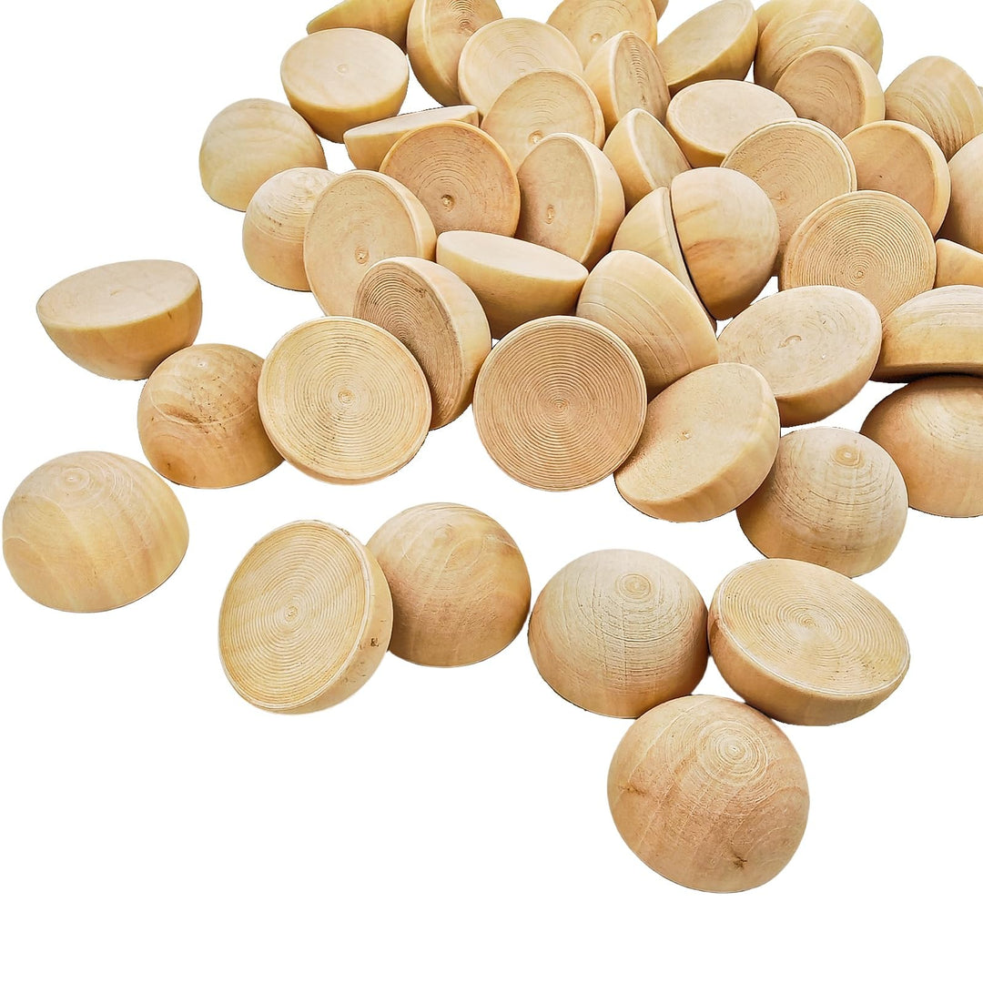 50 Stück halbe Holzperlen 40mm Naturbelassene unbehandelte Holzhalbkugeln Runde gespaltene Holzkugel