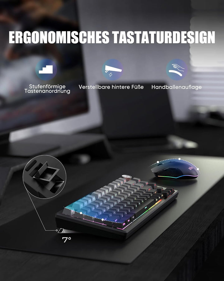 RedThunder K75 Gaming Tastatur und Maus Set Kabellos, 75% US Layout, Seitliche TKL Membrantastatur,