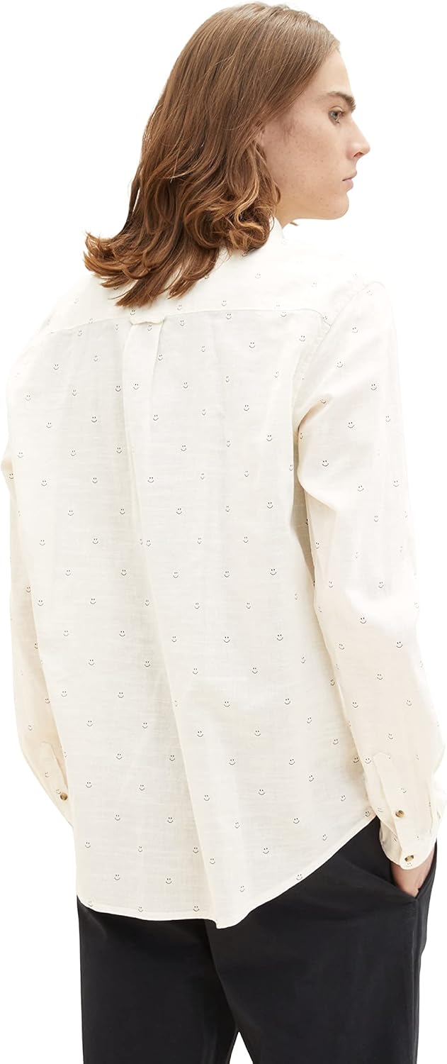TOM TAILOR Denim Herren Hemd mit Muster S 31384 - White Smiley Print, S 31384 - White Smiley Print