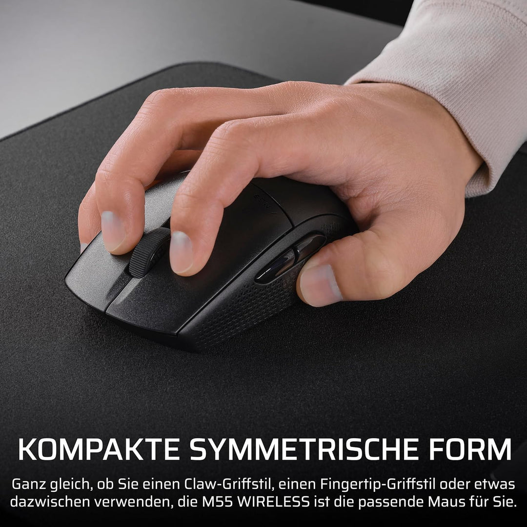 Corsair M55 Wireless Leichte FPS-Gaming-Maus – 2,4GHz & Bluetooth – 24.000 DPI – Langlebige Lebensda