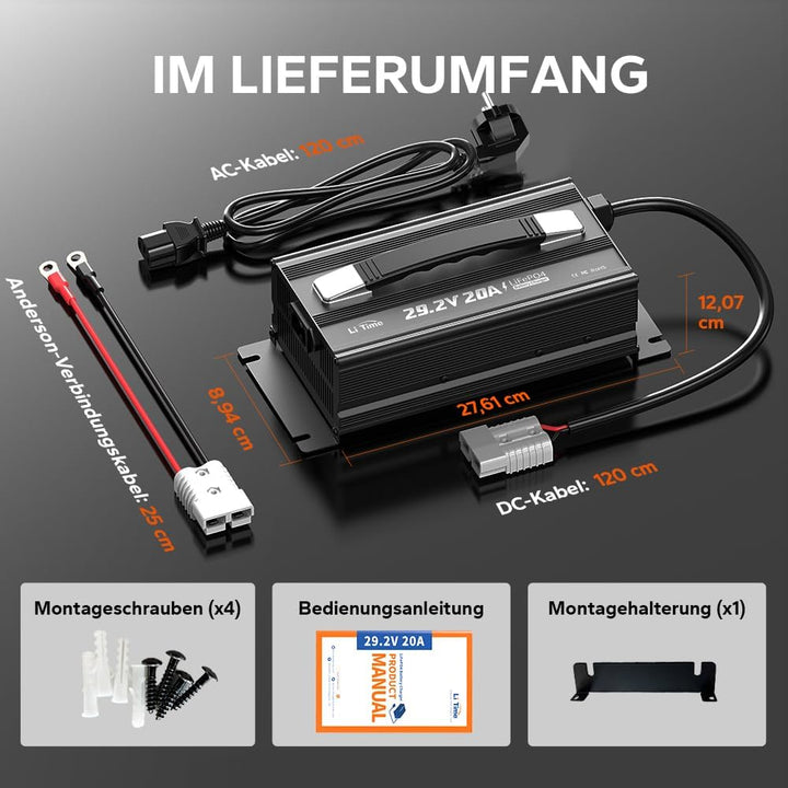 LiTime 24V 20A Lithium Batterieladegerät, 29,2V Smart-Ladegerät mit 0V-Aktivierungsfunktion, AC-DC L