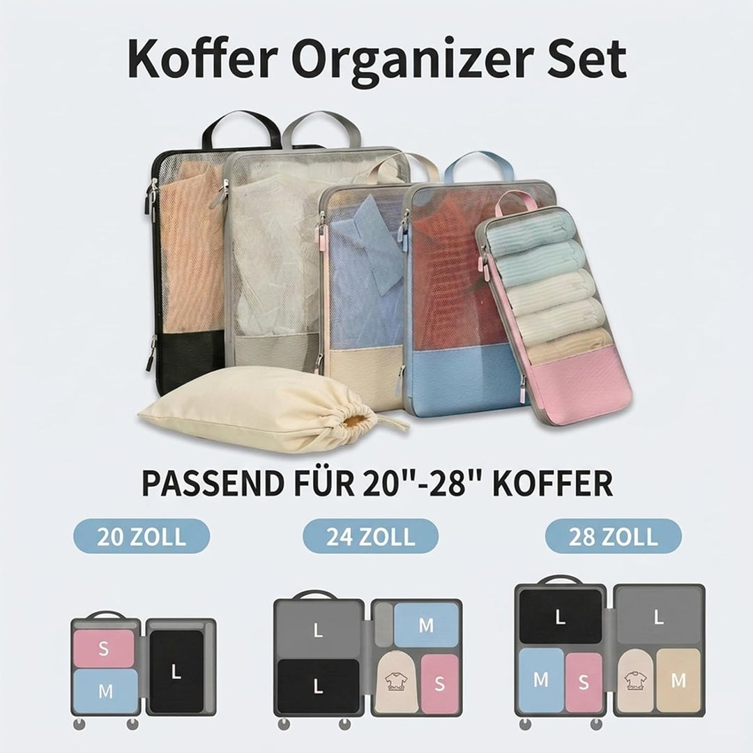 Koffer Organizer, 6er Set Multicolor Packing Cubes Kompression mit Langgriff, Packwürfel für Reise B